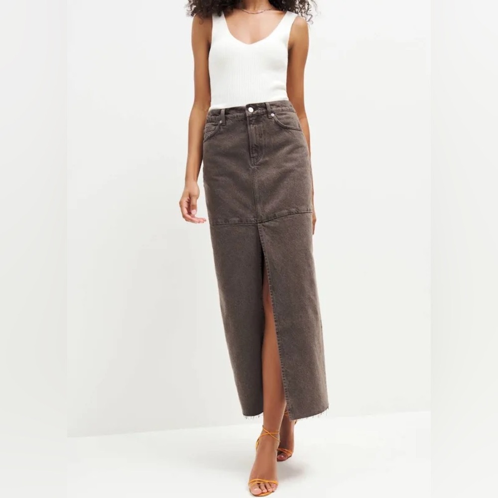 Tazz Maxi Denim Skirt Brown Wash 90s Reformation Sz. 28 sold out 🍂